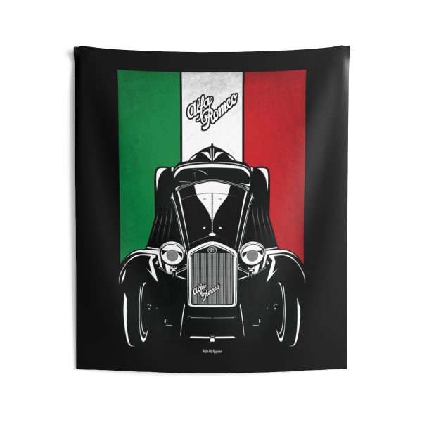Alfa Romeo 8C 2300 Spider Tapestry - Italy Flag Wall Art 50 x 60 inch by Auto Art Apparel