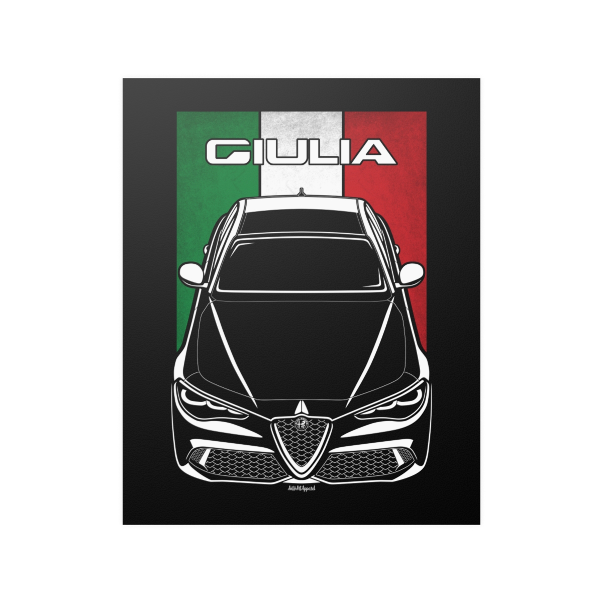 Alfa Romeo Giulia 2023-2024 Poster - Italy Flag Print 16 x 20 inch by Auto Art Apparel