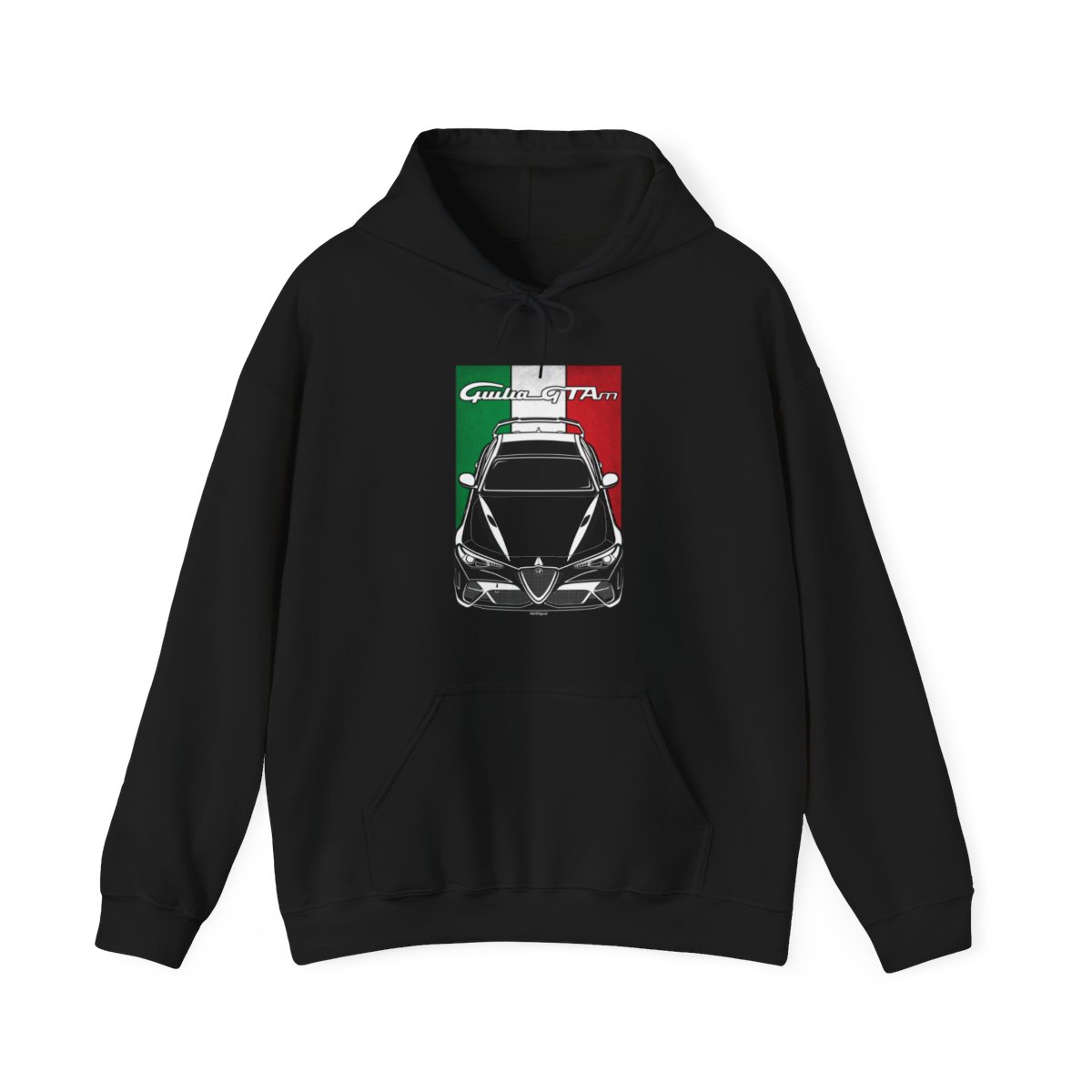 Alfa Romeo Giulia GTAm Hoodie - Italy Flag Hooded Sweatshirt Black by Auto Art Apparel