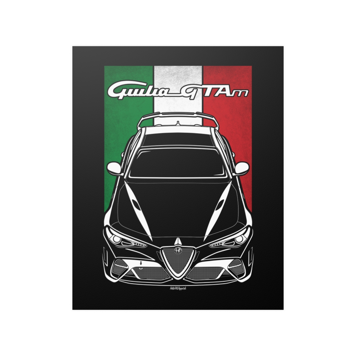 Alfa Romeo Giulia GTAm Poster - Italy Flag Print 16 x 20 inch by Auto Art Apparel
