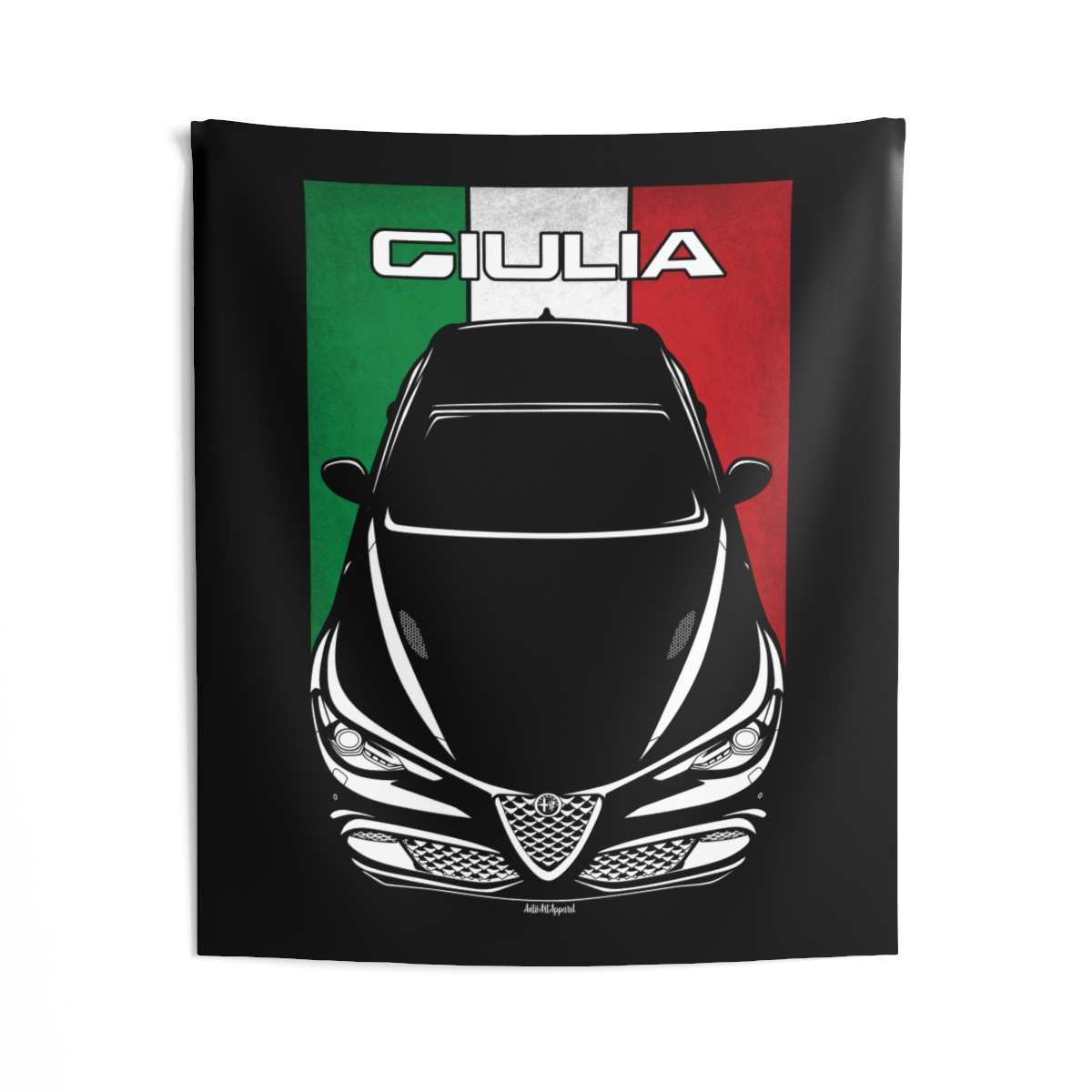 Alfa Romeo Giulia Quadrifoglio Tapestry - Italy Flag Wall Art 50 x 60 inch by Auto Art Apparel