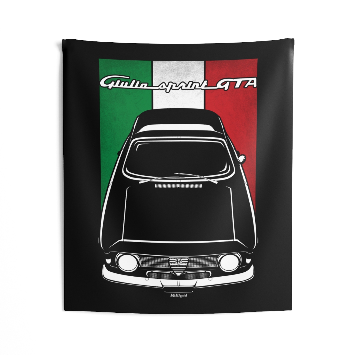Alfa Romeo Giulia Sprint GTA Stradale Tapestry - Italy Flag Wall Art 50 x 60 inch by Auto Art Apparel