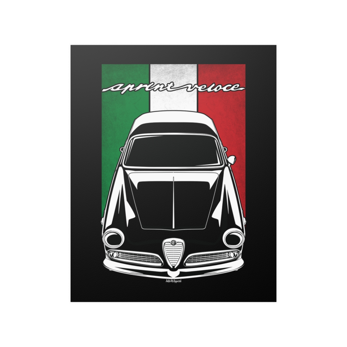 Alfa Romeo Giulietta Sprint Veloce 1954-1958 Poster - Italy Flag Print 16 x 20 inch by Auto Art Apparel