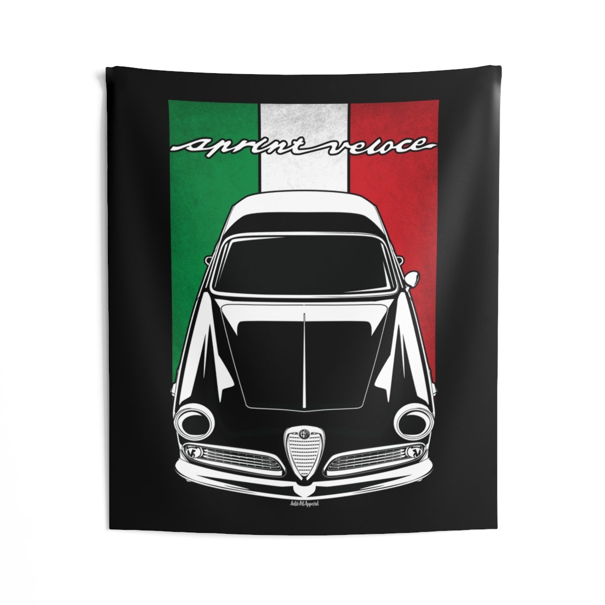 Alfa Romeo Giulietta Sprint Veloce 1954-1958 Tapestry - Italy Flag Wall Art 50 x 60 inch by Auto Art Apparel