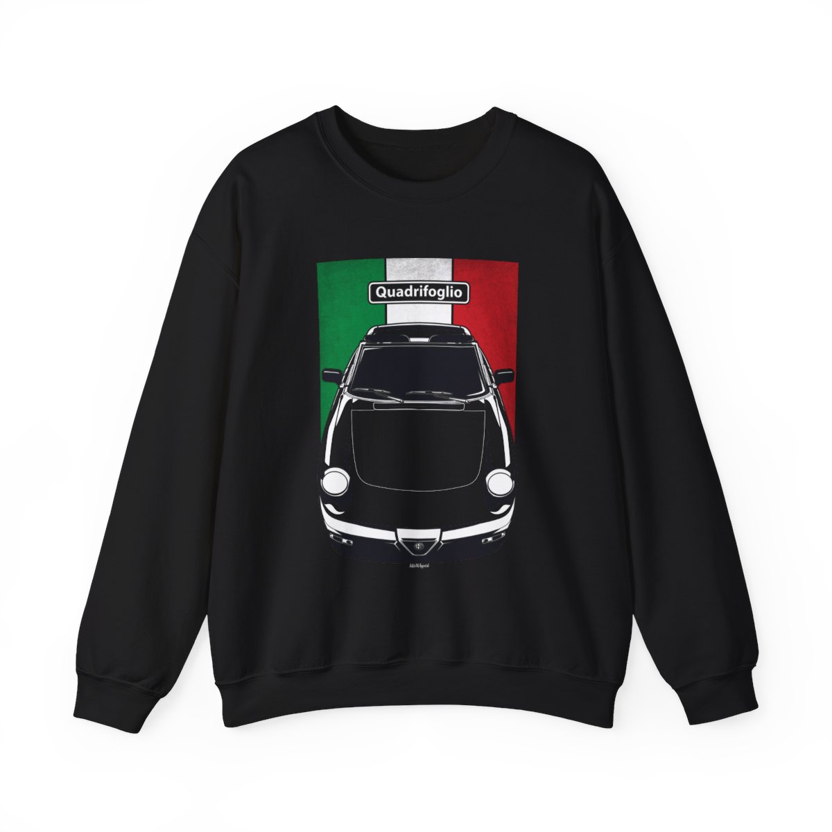 Alfa Romeo Quadrifoglio Sweatshirt - Italy Flag Crewneck Black by Auto Art Apparel