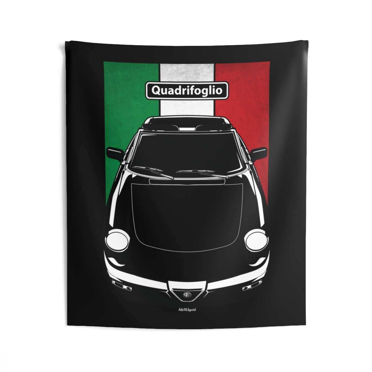 Alfa Romeo Quadrifoglio Tapestry - Italy Flag Wall Art 50 x 60 inch by Auto Art Apparel