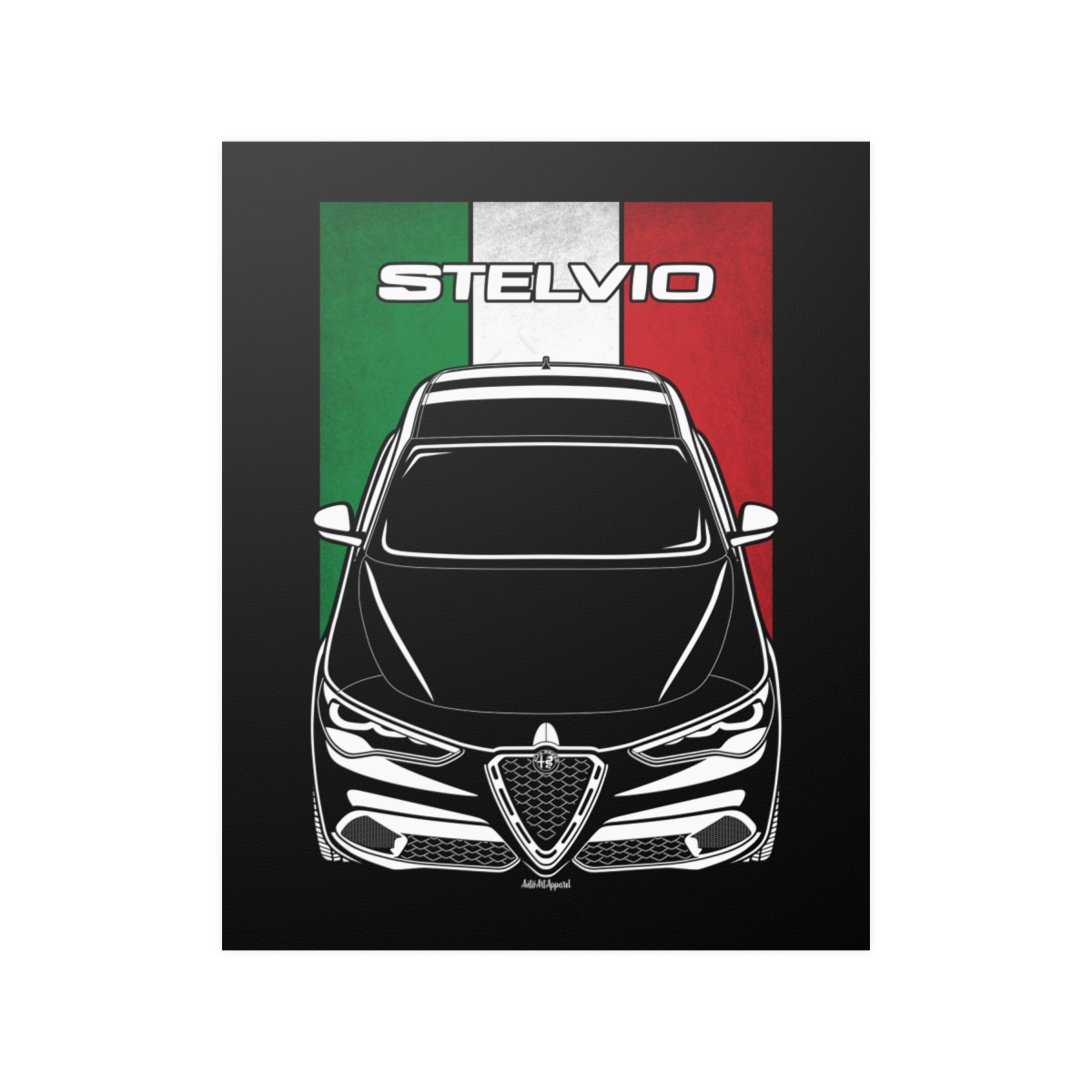 Alfa Romeo Stelvio 2023-2024 Poster - Italy Flag Print 16 x 20 inch by Auto Art Apparel