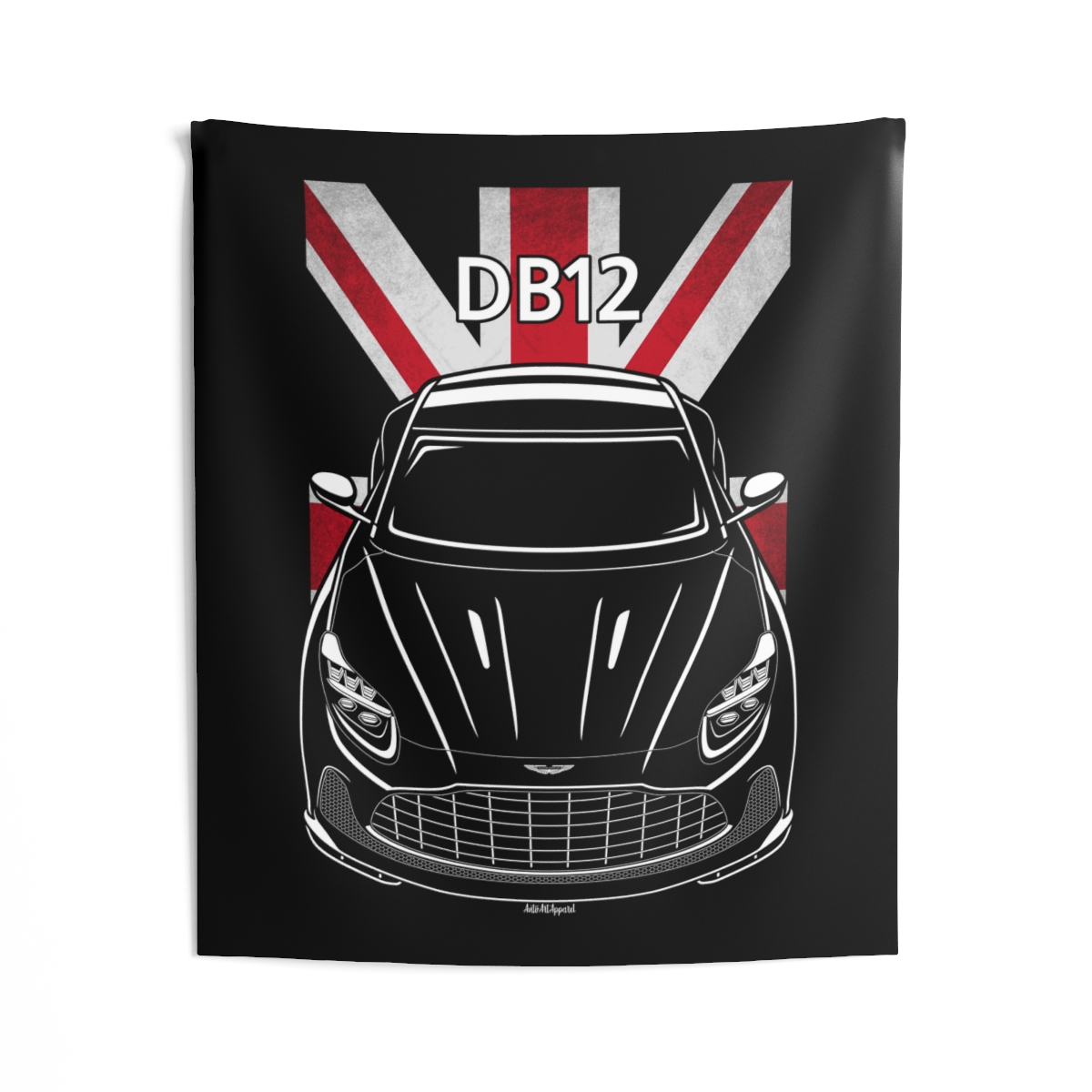 Aston Martin DB12 Tapestry - UK Flag Wall Art 50 x 60 inch by Auto Art Apparel