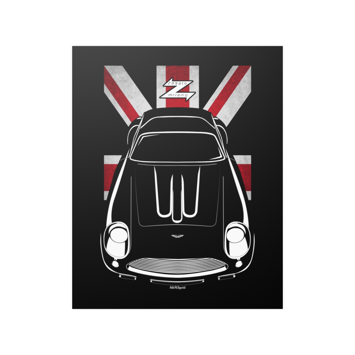 Aston Martin DB4 GT Zagato Poster - UK Flag Print 16 x 20 inch by Auto Art Apparel