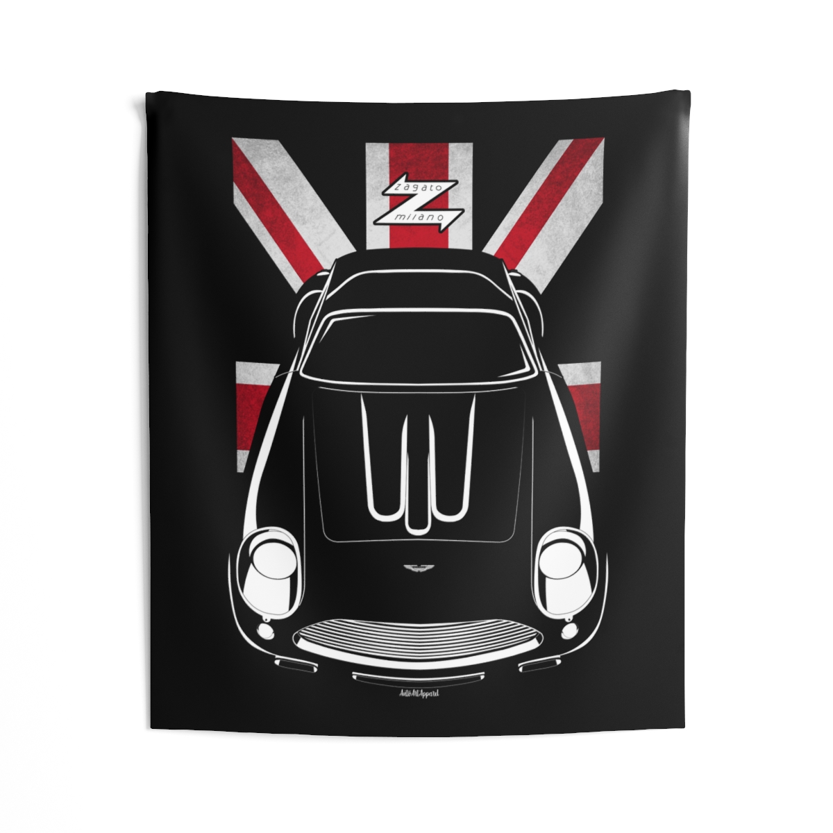 Aston Martin DB4 GT Zagato Tapestry - UK Flag Wall Art 50 x 60 inch by Auto Art Apparel