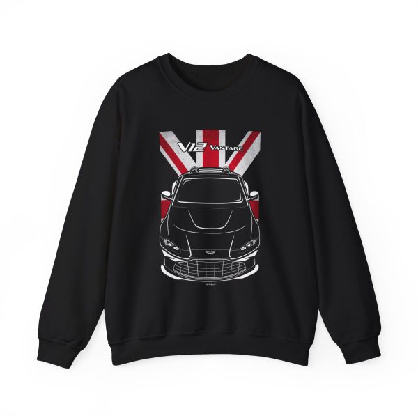 Aston Martin V12 Vantage Roadster 2022-2024 Sweatshirt - UK Flag Crewneck Black by Auto Art Apparel