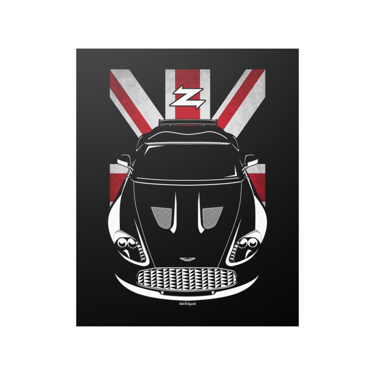 Aston Martin V12 Zagato Poster - UK Flag Print 16 x 20 inch by Auto Art Apparel