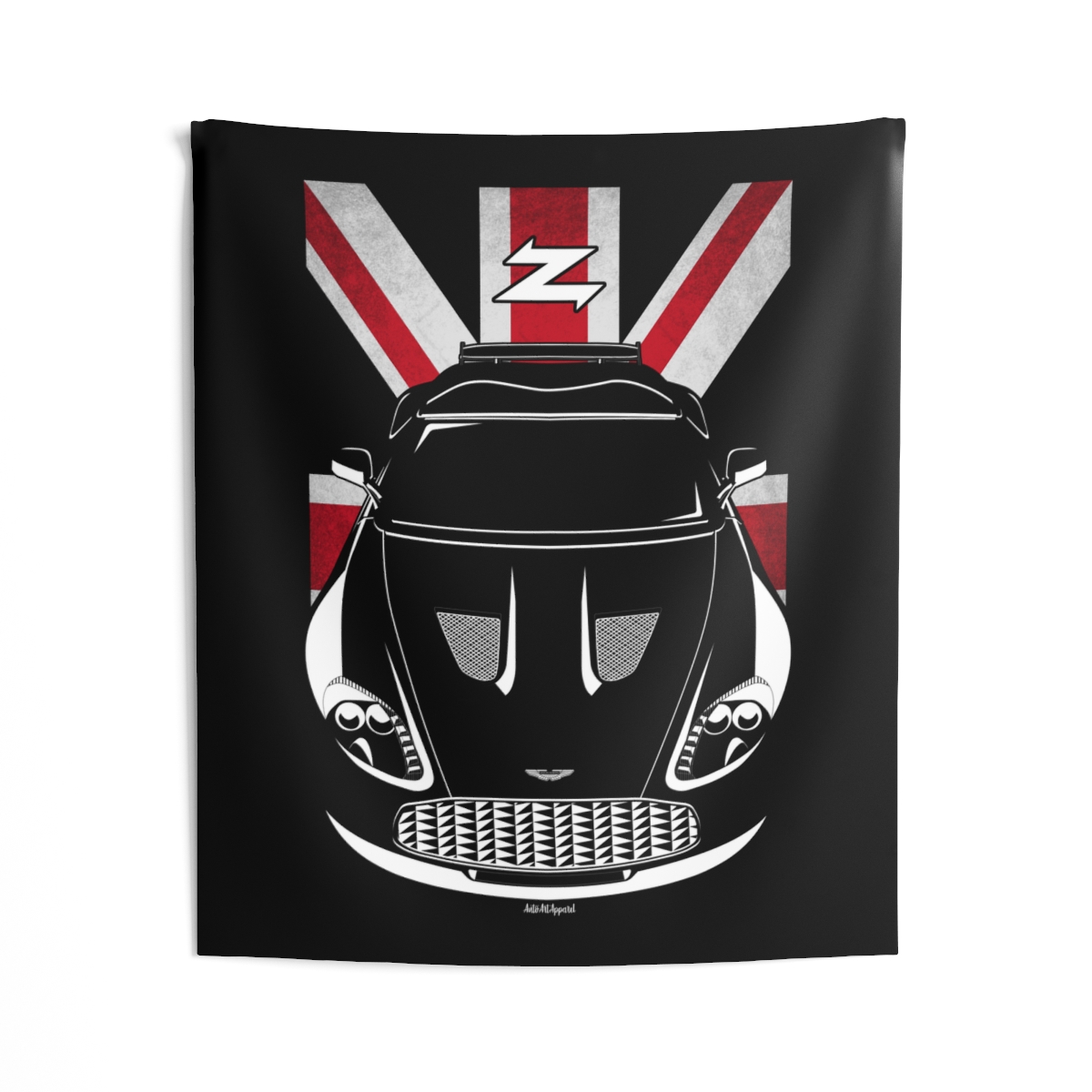 Aston Martin V12 Zagato Tapestry - UK Flag Wall Art 50 x 60 inch by Auto Art Apparel