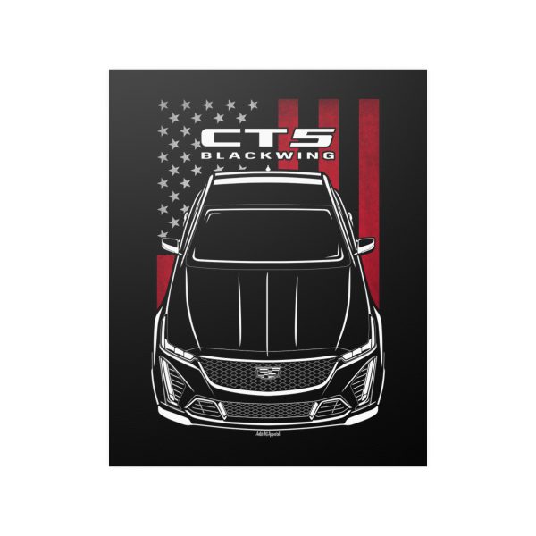 Cadillac CT5 V Blackwing Poster - US Flag Print 16 x 20 inch by Auto Art Apparel