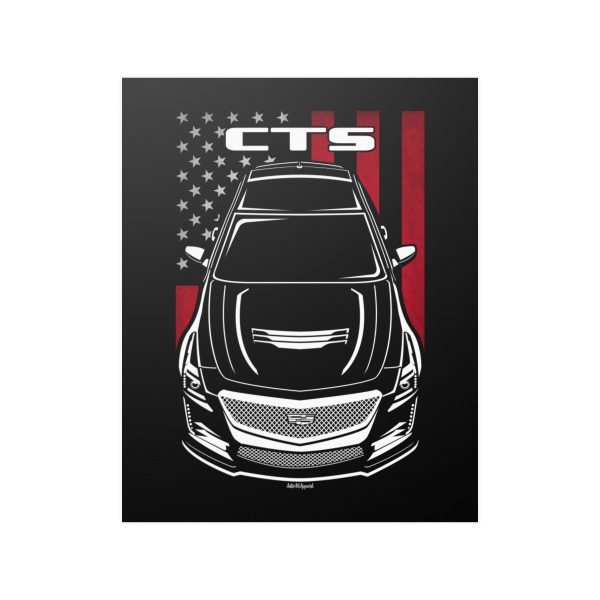 Cadillac CTS V 2016-2019 Poster - US Flag Print 16 x 20 inch by Auto Art Apparel