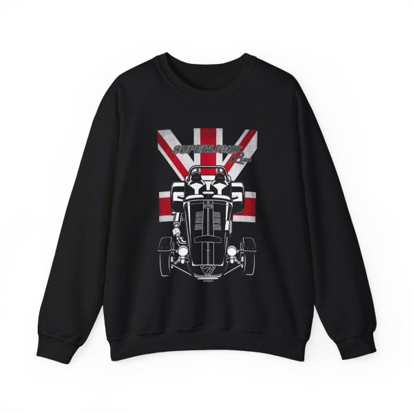Caterham Superlight R500 Black Stripes Sweatshirt - UK Flag Crewneck Black by Auto Art Apparel