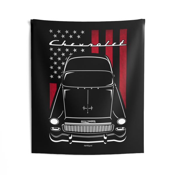 Chevrolet 150 Utility Sedan 1955 Tapestry - US Flag Wall Art 50 x 60 inch by Auto Art Apparel