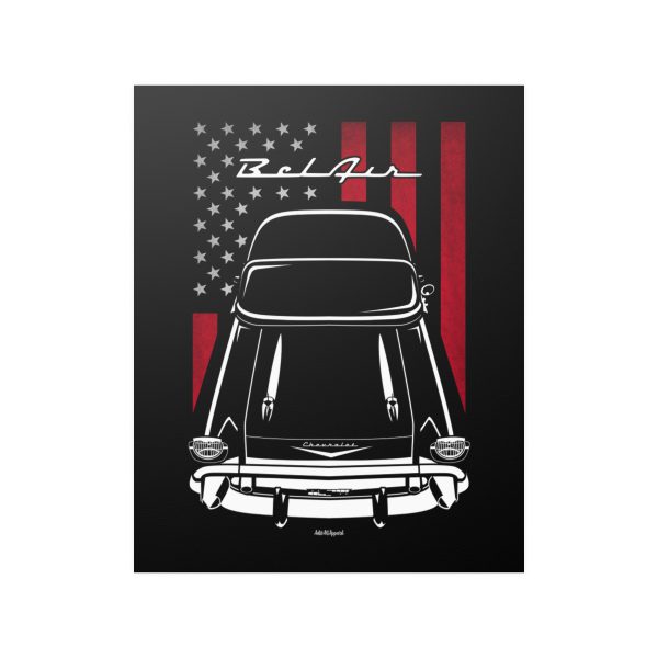 Chevrolet Bel Air 1957 Poster - US Flag Print 16 x 20 inch by Auto Art Apparel