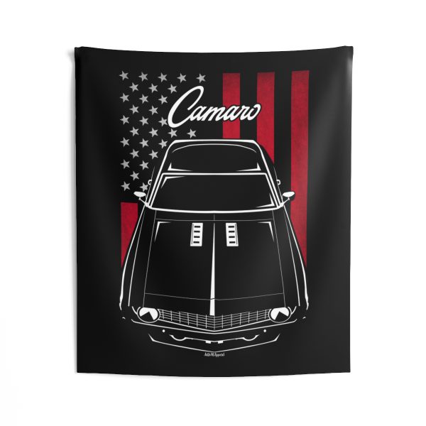 Chevrolet Camaro 1st gen 1969 Tapestry - US Flag Wall Art 50 x 60 inch by Auto Art Apparel