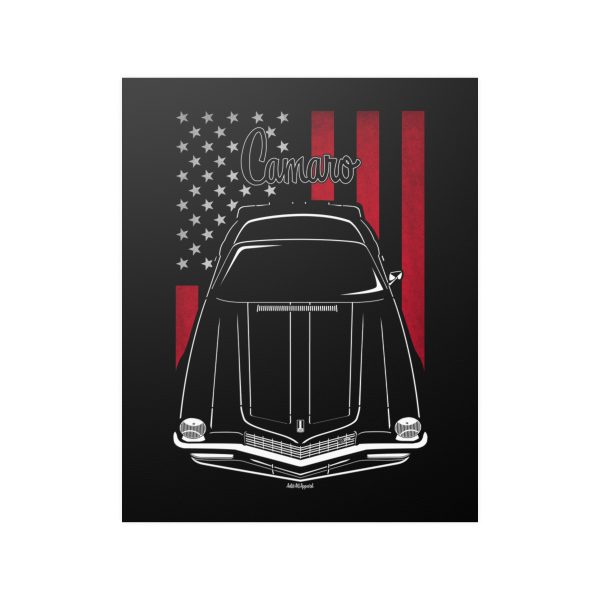 Chevrolet Camaro 2nd gen 1970 Black Stripes Poster - US Flag Print 16 x 20 inch by Auto Art Apparel