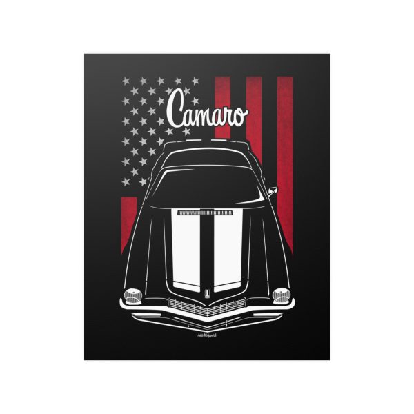 Chevrolet Camaro 2nd gen 1970 White Stripes Poster - US Flag Print 16 x 20 inch by Auto Art Apparel