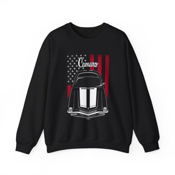 Chevrolet Camaro 2nd gen 1970 White Stripes Sweatshirt - US Flag Crewneck Black by Auto Art Apparel