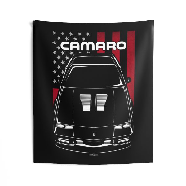 Chevrolet Camaro 3rd gen 1982-1992 Tapestry - US Flag Wall Art 50 x 60 inch by Auto Art Apparel