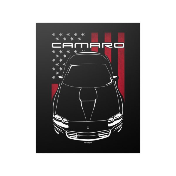 Chevrolet Camaro 4th gen 1998-2002 Poster - US Flag Print 16 x 20 inch by Auto Art Apparel