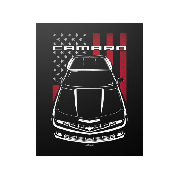 Chevrolet Camaro 5th gen 2010-2013 Poster - US Flag Print 16 x 20 inch by Auto Art Apparel