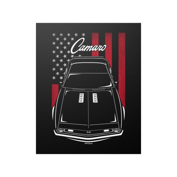 Chevrolet Camaro SS 1st gen 1968 Poster - US Flag Print 16 x 20 inch by Auto Art Apparel