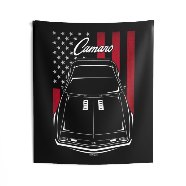 Chevrolet Camaro SS 1st gen 1968 Tapestry - US Flag Wall Art 50 x 60 inch by Auto Art Apparel