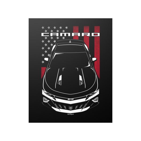 Chevrolet Camaro SS 6th gen 2016-2018 Poster - US Flag Print 16 x 20 inch by Auto Art Apparel