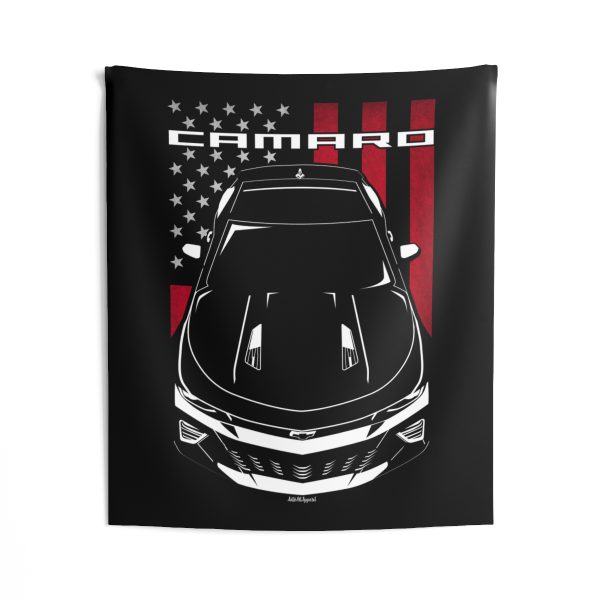 Chevrolet Camaro SS 6th gen 2016-2018 Tapestry - US Flag Wall Art 50 x 60 inch by Auto Art Apparel