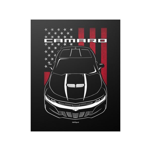 Chevrolet Camaro SS 6th gen 2019 Poster - US Flag Print 16 x 20 inch by Auto Art Apparel