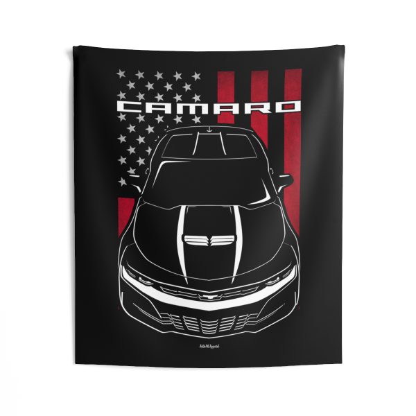 Chevrolet Camaro SS 6th gen 2020-2024 Tapestry - US Flag Wall Art 50 x 60 inch by Auto Art Apparel