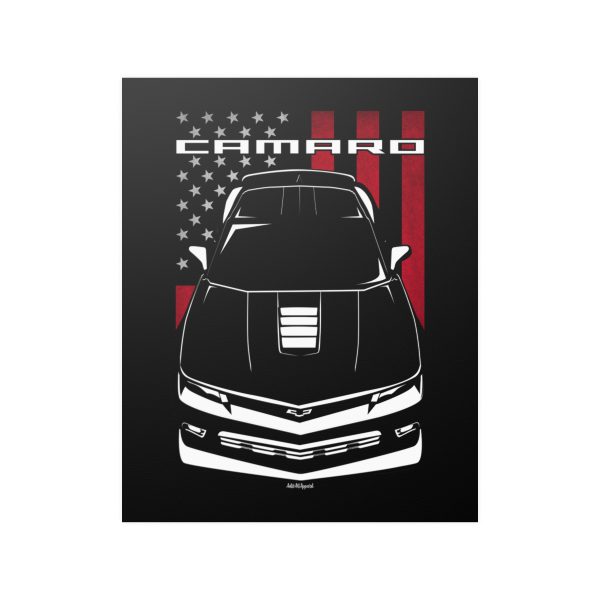 Chevrolet Camaro Z28 5th gen 2014-2015 Poster - US Flag Print 16 x 20 inch by Auto Art Apparel