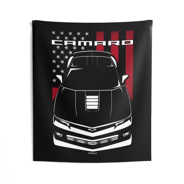 Chevrolet Camaro Z28 5th gen 2014-2015 Tapestry - US Flag Wall Art 50 x 60 inch by Auto Art Apparel