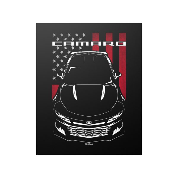 Chevrolet Camaro ZL1 6th gen 2017-2024 Poster - US Flag Print 16 x 20 inch by Auto Art Apparel