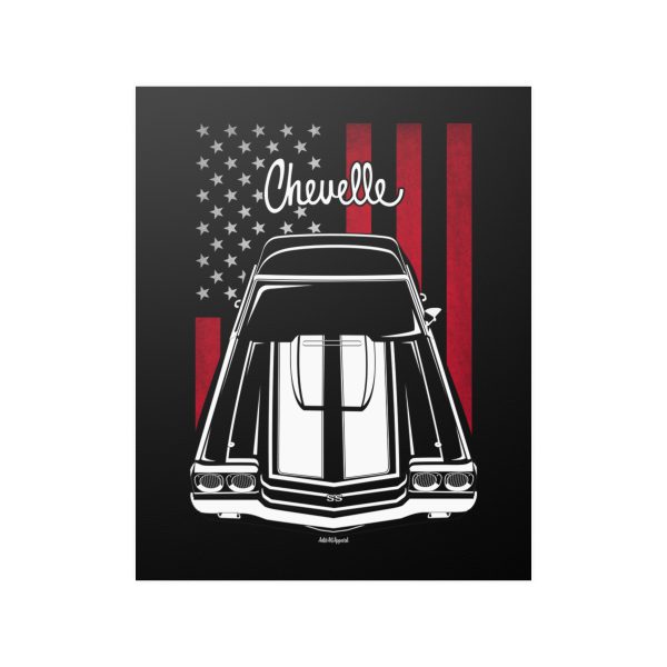 Chevrolet Chevelle SS 1970 White Stripes Poster - US Flag Print 16 x 20 inch by Auto Art Apparel