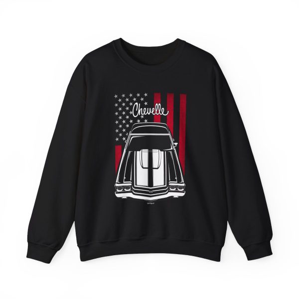Chevrolet Chevelle SS 1970 White Stripes Sweatshirt - US Flag Crewneck Black by Auto Art Apparel