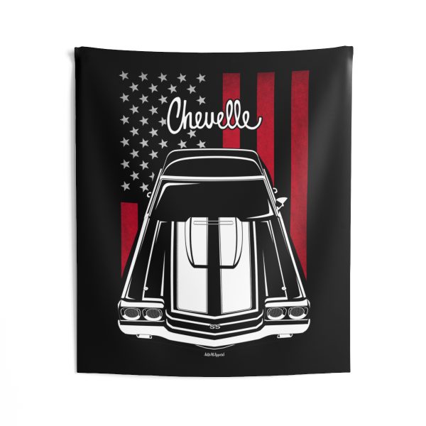 Chevrolet Chevelle SS 1970 White Stripes Tapestry - US Flag Wall Art 50 x 60 inch by Auto Art Apparel