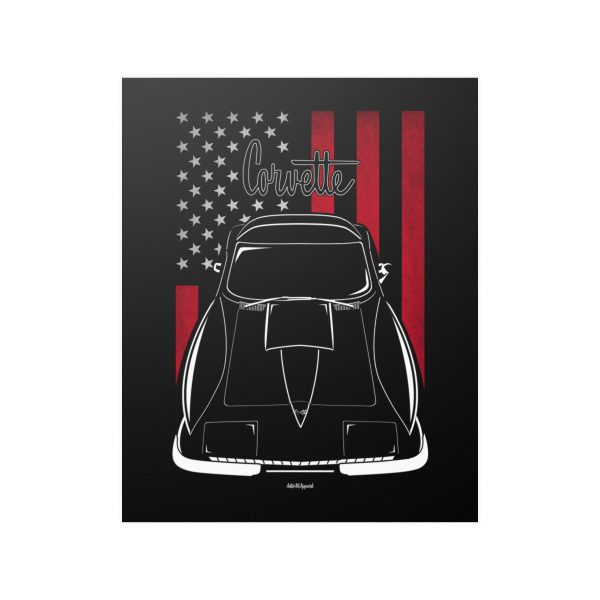 Chevrolet Corvette C2 Stingray Black Stripe Poster - US Flag Print 16 x 20 inch by Auto Art Apparel
