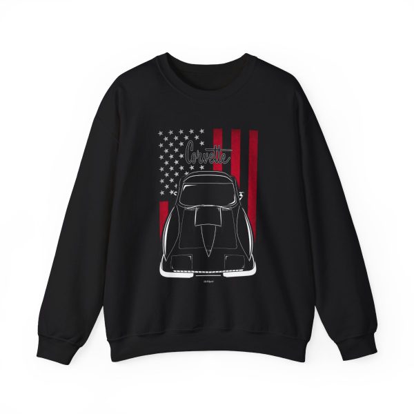 Chevrolet Corvette C2 Stingray Black Stripe Sweatshirt - US Flag Crewneck Black by Auto Art Apparel
