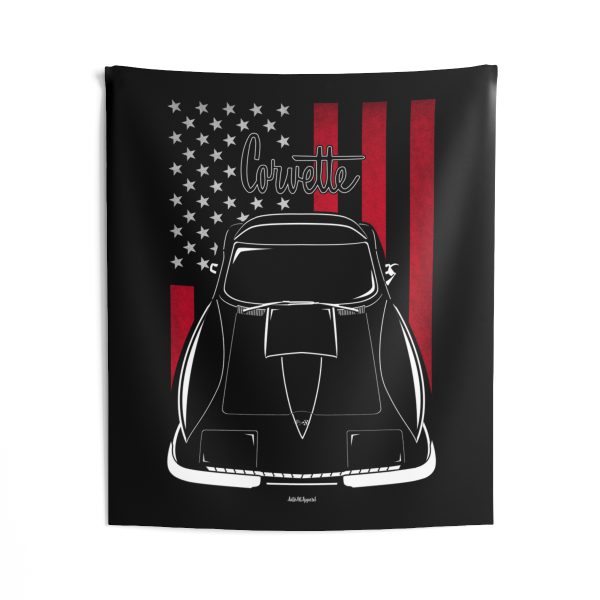 Chevrolet Corvette C2 Stingray Black Stripe Tapestry - US Flag Wall Art 50 x 60 inch by Auto Art Apparel