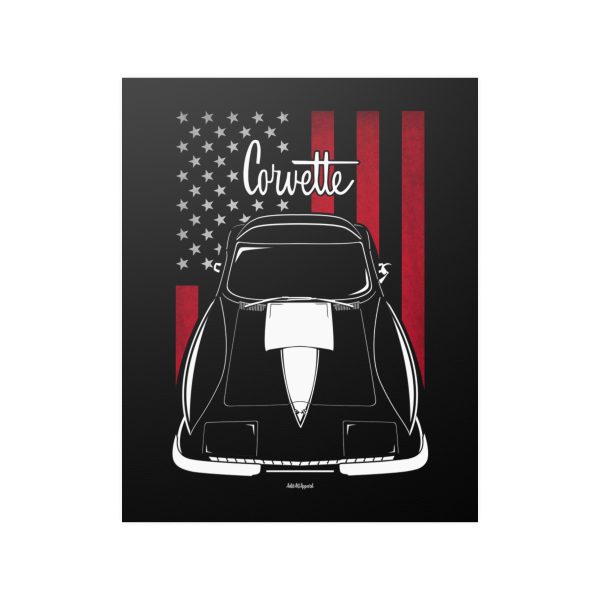 Chevrolet Corvette C2 Stingray White Stripe Poster - US Flag Print 16 x 20 inch by Auto Art Apparel