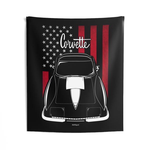 Chevrolet Corvette C2 Stingray White Stripe Tapestry - US Flag Wall Art 50 x 60 inch by Auto Art Apparel