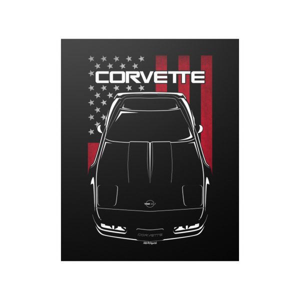 Chevrolet Corvette C4 Poster - US Flag Print 16 x 20 inch by Auto Art Apparel