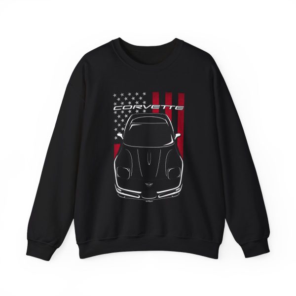 Chevrolet Corvette C5 Sweatshirt - US Flag Crewneck Black by Auto Art Apparel