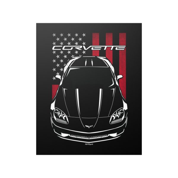 Chevrolet Corvette C6 Poster - US Flag Print 16 x 20 inch by Auto Art Apparel