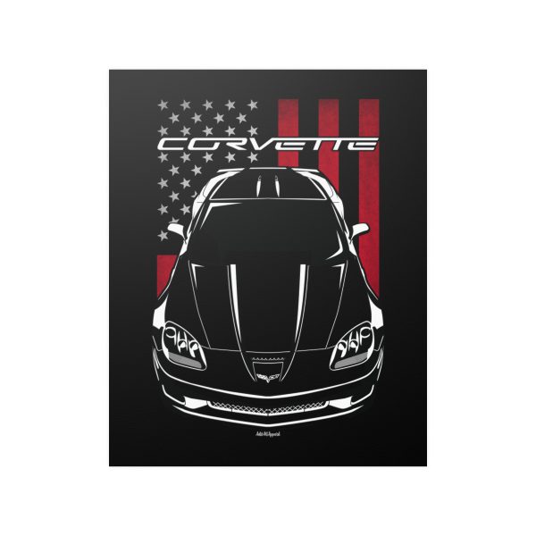 Chevrolet Corvette C6 Z06 Poster - US Flag Print 16 x 20 inch by Auto Art Apparel